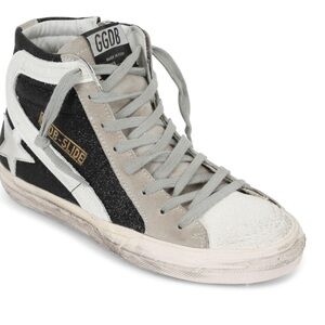 Golden Goose Slide Black Glitter Sneakers
